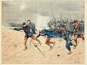 Illustrasjon hentet fra boken "Les heros du Siecle", anekdotiske resiter av Dick de Lonlay og illustrert av Louis Bombled (1862-1927)