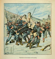 The Armee of the Loire av Eugene Sergent, kjent som Grenest, illustrert av Louis Bombled (1862-1927) (fransk-tyske krig; kampanje 1870 -1871): Kamp mellom prøyssere og franskmenn i 1870, privat samling