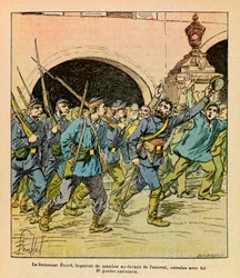 The Eastern Armee of Eugene Sergeant, dit Grenest, illustrert av Louis Bombled (1862-1927) (fransk-tyske krig; kampanje 1870-1871): Under kampene ved Epinal i oktober 1870 gikk løytnant Enard ivrig foran fienden. førte med seg Nati