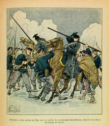 The Eastern Armee of Eugene Sergeant, kjent som Grenest, illustrert av Louis Bombled (1862-1927) (fransk-tyske krig; kampanje 1870 -1871): januar 1871, Hericourt, motivene til Var, under ordre fra kommandanten Saint Martin, jakt Uhlans f