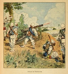 The War in Madagascar-Anecdotal History of the French Expeditions of 1885-1895 av Henri Galli dit Galllichet (1854-1922), illustrert av Louis Bombled (1862-1927): Defense of Tsarasaotra in 1895, Private Collection