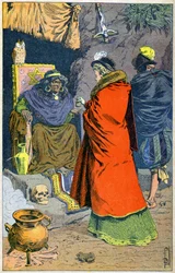 Heks som selger philtre på 1500-tallet.