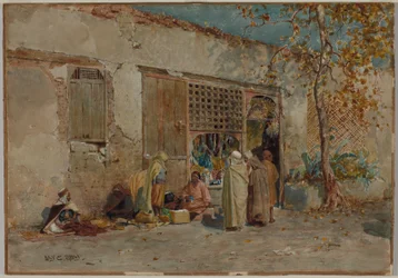 Marokkansk scene, ca. 1871 (akvarell med gouache og grafitt på vevd papir montert på papp)