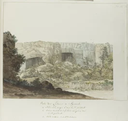 Gedeelte van Latomies hule ved Syracuse En del av Latomies of Syracuse (tittel på objekt) Reiser i Italia, Sicilia og Malta - 1778 (serietittel)