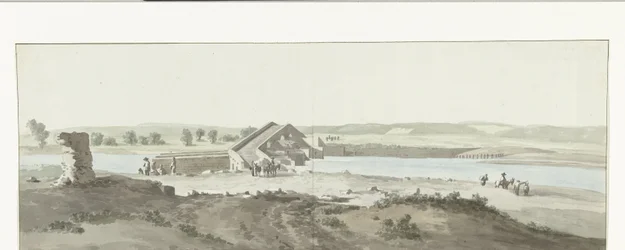 Gezicht op Canosa-broen over Ofanto-elven i Puglia Utsikt over Pont de Canosa over Ofanto (Aufidus) (tittel på objekt) Reise til Italia, Sicilia og Malta - 1778 (serietittel)