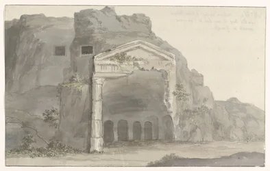 Graver med fasade i dorisk stil hugget inn i fjellet nær Syracuse Voyage en Italy, og Sicile et à Malte - 1778 (serietittel)