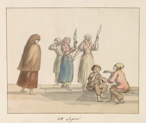 Tradisjonelle kostymer på øya Gozo Costume de Ghozo (tittel på objekt) Voyage en Italie, en Sicile et à Malte - 1778 (serietittel)