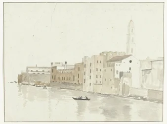 Stadsutsikt i Bari fra et rom i herberget Utsikt over et punkt i byen Bari, tatt fra et vindu på vandrerhjemmet vårt (tittel på objekt) Reiser i Italia, Sicilia og Malta - 1778 (serietittel)