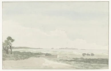 Vergezicht med de stad Gallipoli Fjern utsikt over byen Gallipoli (tittel på objekt) Reiser i Italia, Sicilia og Malta - 1778 (serietittel)