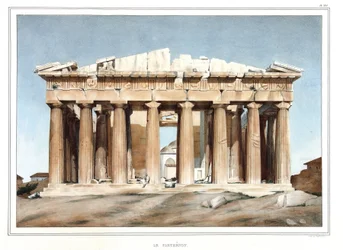 Le Parthenon. i "" Reisen til Athen og Konstantinopel, eller samling av greske og osmanske portretter, utsikter og kostymer, malt på steder av etter naturen, litografier og farger av Louis Dupre (1789-1837), elev av David.1825.