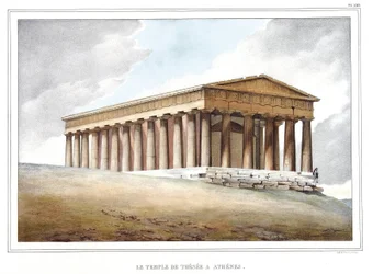 Templet til Thesee a Athenes. i "" Reisen til Athen og Konstantinopel, eller samling av greske og ottomanske portretter, utsikter og kostymer, malt på steder i naturen, litografier og farger av Louis Dupre (1789-1837), elev av David.1825.
