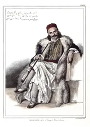 Vasili Gouda, medhjelper til Marc Botzaris (1788-1823). i "" Reise til Athen og Konstantinopel, eller samling av greske og osmanske portretter, utsikter og kostymer, malt på steder av etter naturen, litografier og farger av Louis Dupre (1789-1837),