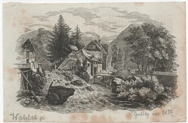 Fjelllandsby ved samløpet av to bekker