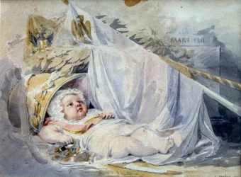 Konge av Roma Napoleon II, hertug av Reichstadt (1811-1832) sønn av keiser Napoleon I (1769-1821) nyfødt Svart stein og beige lavapapir av Eugene Isabey (1803-1886) Mars 1811 Søn. 0,18x0,25 m Paris, Musée du Louvre