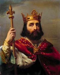 Portrett av Pepin III kjent som Pepin the Brief (714-768) konge av Frankrike. Maleri av Louis Felix Amiel (1802-1864)
