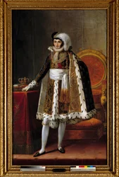 Portrett til fots av Jerome Bonaparte (1784-1860) konge av Westfalen. I kostyme som kommandør av Ordenen av den kongelige krone av Wesphalia, ca. 1810. Maleri tilskrevet Louis Francois Aubry (1767-1851) eller Francois Joseph Kinson (Kinsoen) (1770-1839).