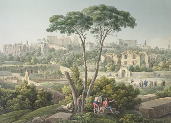 Utsikt over Palatinerhøyden i Roma, med ruinene av Cesars-palasset i bakgrunnen, ca. 1800