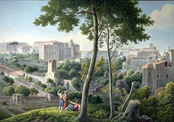 Utsikt over Quirinal Hill i Roma, med Villa Colonna i bakgrunnen, ca. 1800