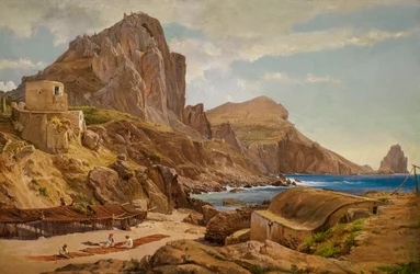 Marina Piccola, Capri c. 1844 (olje på papir montert på panel)