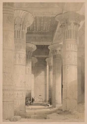 Egypt og Nubia: Bind I - Frontispice, View under the Grand Portico, Philae, 1838.
