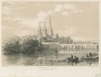 Lichfield Cathedral - South West View: tonet litografi, 1548