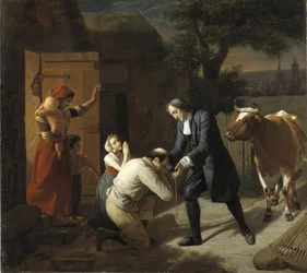 Francois Fenelon (1651-1715) bringer tilbake en ku stjålet fra en bonde - Fenelon returnerer en stjålet ku til en bonde, av Hersent, Louis (1777-1860). Olje på lerret. Størrelse: 97,5x109,5cm. Nationalmuseum Stockholm