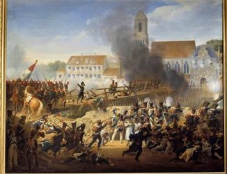 Ved å passere Landshut-broen 21.04.1809 ledet general Mouton grenadørene til det 17. regiment av linjemaleri av Louis Hersent (1777-1860)