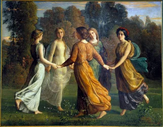 Sjelens dikt; Solstråler. Maleri av Anne François Louis Janmot (1814-1892)