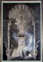 Scenografi: dekorprosjekt realisert av Jean Louis Desprez (1743-1804) for stykket "" Semiramis"" av Francois Marie Arouet dit Voltaire (1694-1778) (1748) 1784. Hermetisert i Ticino.