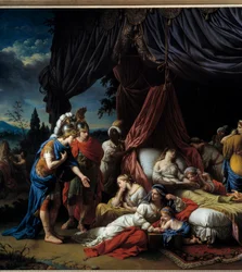 Dareios kone døde. Dette verket, inspirert av Rollins eldgamle historie og serien av triumfer av Alexander de Le Brun, skildrer den greske keiseren samlet foran liket til kona til Darius. Dette maleriet malt i Roma har omtale av LAGRENEE PINXIT