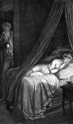 Dangerous Links of Choderlos de Laclos (brev 96). Valmont og Cecile de Volanges. Illustrasjon gravert av Masquelier etter Mademoiselle Gérard.
