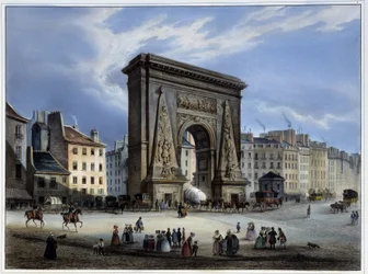 Porte de Saint-Denis - i "" Paris en 1837 "" av Arnout, red. Executive & Hauser
