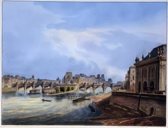 Utsikt over broen Neuf - i "" Paris en 1837" av Arnout