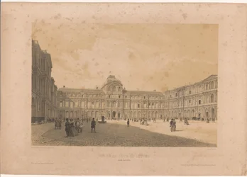 Utsikt over gårdsplassen (Cour Carrée) til Louvre Vue de la cour du Louvre (tittel på objekt) Grand Views of Paris (serietittel) Grandes Vues de Paris (serietittel)