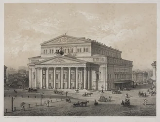 Bolchoi - Bolsjojteatret i Moskva, av Jacottet, Louis Julien (1806-?). Litografi