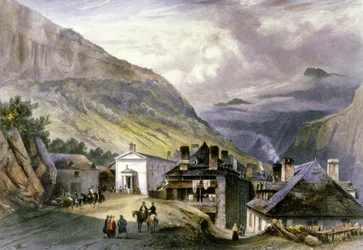 Landsbyen Eaux Chaudes, ca. 1850 (litho)