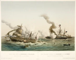 Combat Naval entre le Kearsage & l?Alabama,pub. 1864 (fargelitografi)