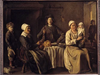 The Return of Bapteme eller "" The Happy Family"" Maleri av Louis Le Nain (1593-1648) 1642. Dim 0,61 x 0,78 m