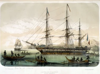 The Astrolabe og The Zelee ankommer Noukahiva, 1800-tallet