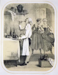 Gluttony in the Kitchen, fra en serie trykk som viser de syv dødssyndene, ca. 1850