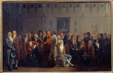 Møte for kunstnere i verkstedet til maleren Jean Baptiste Isabey