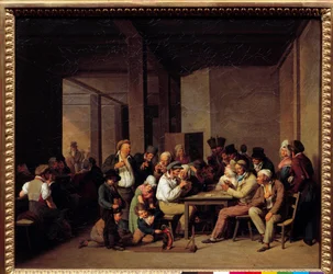 Players in a Cabaret Painting av Louis Leopold Boilly (1761-1845) 1800-tallet. Mål: 0,37x0,47m.