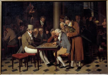 Interiøret i en kafé sier damefesten på Cafe Lamblin på Palais Royal i Paris Maleri av Louis Leopold Boilly (1761-1845) 1800-tallets søn. 0,38x0,55 m Chantilly, Musee Conde
