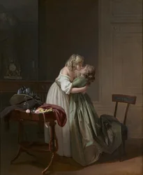 To unge kvinner kysser, ca. 1790-1794 (olje på lerret)