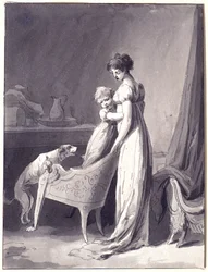 Kvinne med barn og hund