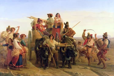 Ankomsten av innhøstingsmaskiner i de pontinske myrene, 1830