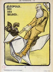 Portrettlast av Leopold, belgiernes konge på en papirhest - av Louis Malteste, i "La Vie en Rose"" av 09.03.1902.