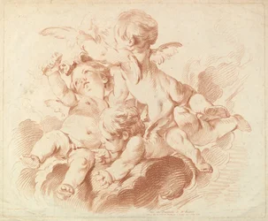 LAir The Air: A Group of Three Putti on Clouds, 1700-tallet.