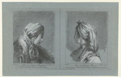Portrett av en muscovy melkepike og en finsk hushjelp Tête de laitiere Moscovite (tittel på objekt) Tête de Servante Finoise (tittel på objekt)