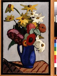 Bukett blomster i blå vase Maleri av Louis Mathieu Verdilhan (1875-1928) Dim. 71,5x45,5 cm Obligatorisk omtale: Samling fondation hilsen de Provence, Marseille